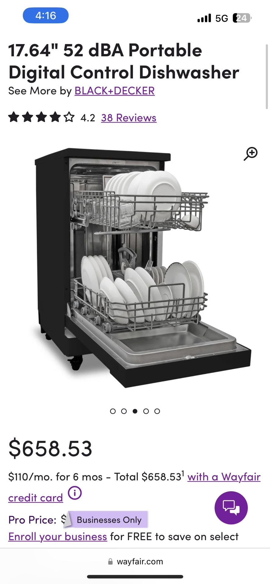 black & decker 17.64" 52 dBA Portable Digital Control Dishwasher