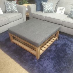 Large Square Upholstered Tufted Gray Ottoman Coffee Table 