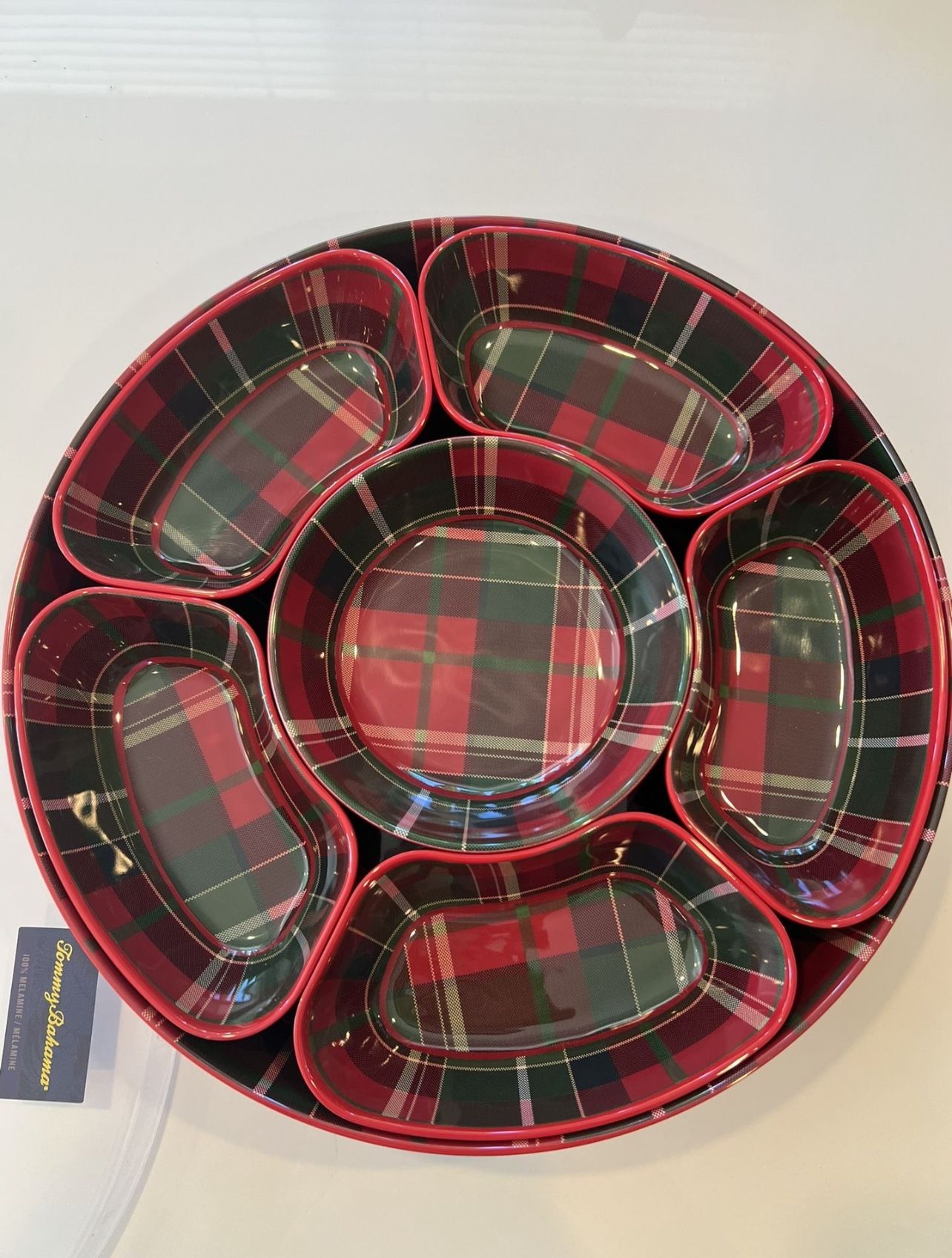 New!Tommy Bahamas Melamine Serving Tray Spinning Plaid