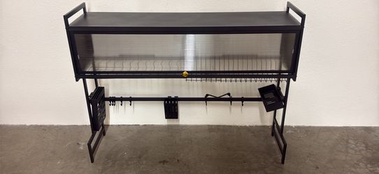 New Over Sink Dish Drying Rack 42” Kitchen Organizer Shelf w/ Utensil Holder & Hooks – Black