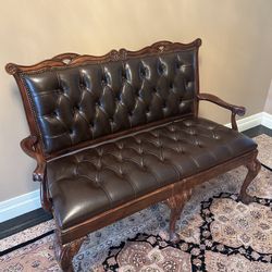  Leather Euro Antique Reproduction Settee/Bench