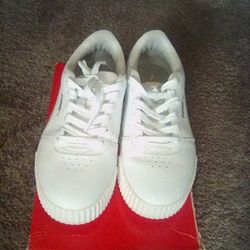 Puma Carina Shoes Junior Size 6C White Iridescent Sneakers