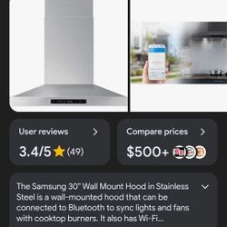 Samsung 30" Wall Mount Hood in Stainless Steel with digital controls