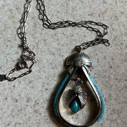 STERLING SILVER TURQUOISE Teardrop NECKLACE 