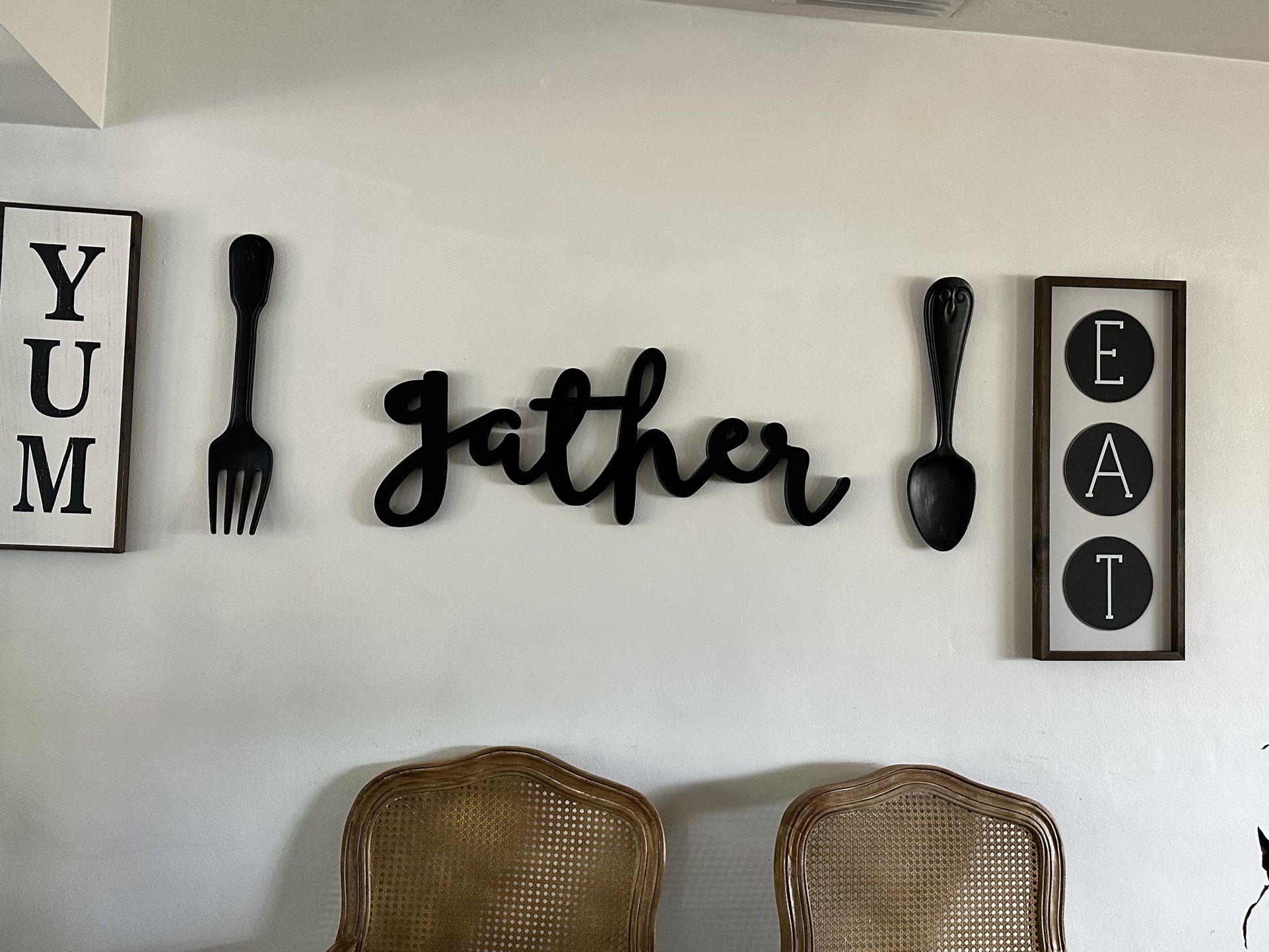 Wooden YUM & EAT, SPOON and FORK sign for home decor