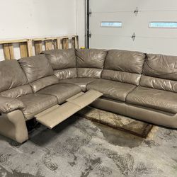 Leather Double Recliner Sleeper Sectional Sofa Couch - Grey/Taupe - Comfy - 3pcs Delivery Available