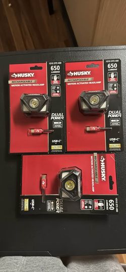 Husky 650 Lumens Rechargeable Headlamp - 3 PACK - Motion Activated