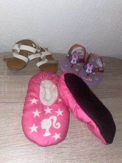 Kids Shoe Bundle: Wonder Nation Sandals, Minnie Mouse Flip Flops, Barbie Slippers (each $10)
