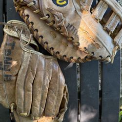 2 Vintage Baseball Gloves – Wilson & Tony P  Selling two vintage leather baseball gloves. Both are well-used and show signs of wear: 	•	Wilson glove –