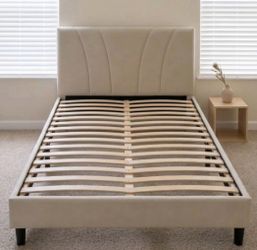 NEW IN BOX Upholstered Platform Bed Frame with Headboard QUEEN