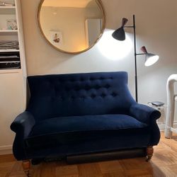 Nice Velvet Two Sitter Sofa Vintage Style  with Wheels In The Feet