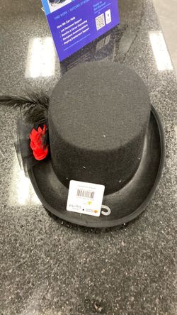 Black Top Hat with Feather and Rose