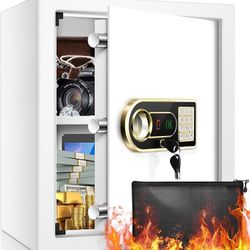 1.7cub Fireproof Safe Security Safe Box, Steel Home Security Safe with Fireproof Waterproof Money Bag and Digital Keypad, Lock Box for Pistol Cash Jew