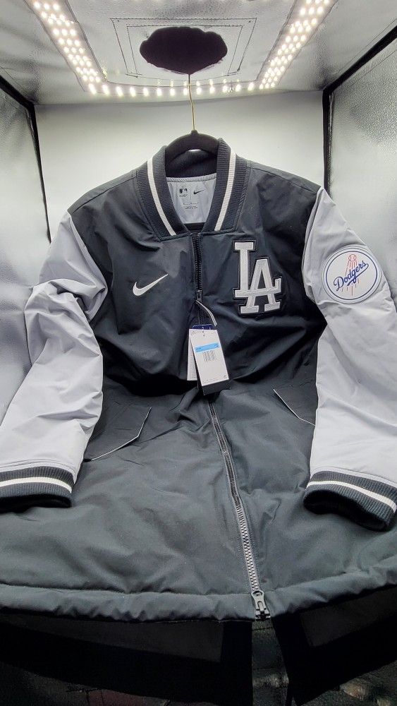 NIKE LA Dodgers Jacket Parka Medium Mens Black Gray White Dugout MLB Full Zip