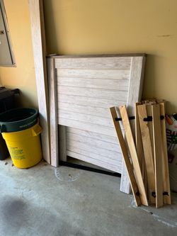 White Wash Wood Bed Frame with Headboard