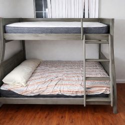 Grey Wood Bunk Bed w/ Mattresses
