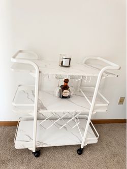 Modern White Marble Bar Cart | Wine Rack | Coffee Station