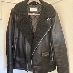 Calvin Klein faux-leather biker jacket with faux-shearling lining