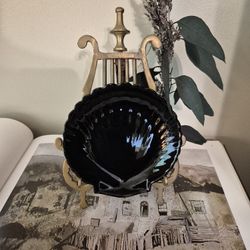 Set of 4 Vintage Arcoroc Black Glass Dessert Plates 5.5", Sea Shell Beach Decor