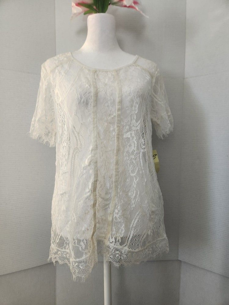 PerSeption Concept Blouse Size XL White Lace Top
