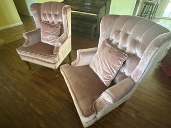 Pair of Pink Velvet Tufted Wingback Chairs