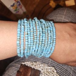 Seed Bead Turquoise Wood Fixing Bracelet