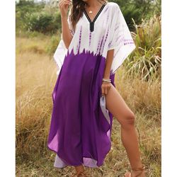Women’s Kimono Bohemian Kaftan Purple Maxi Dress Beach Cover Up 