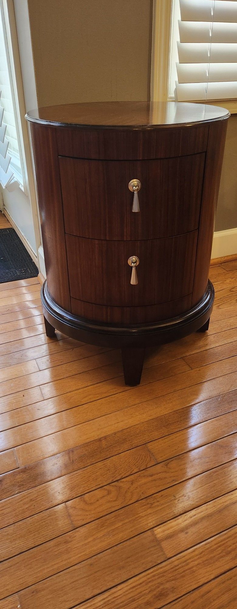 Dark Walnut Round End Table With Two Drawers - Commode Tribeca By Schnadig International