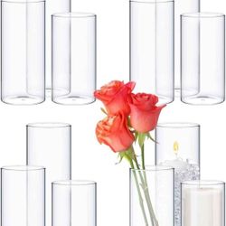 12 Pcs Glass Cylinder Vases Clear Flowers Vase Decorative Candles Holders Table Centerpieces for Wedding Party Event Home Office Decor (4.7", 5.9", 7.