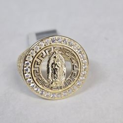14kt Gold CZ Stone Virgin Mary Greek Design Ring