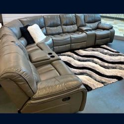 *New Year's Sale Event!!!*---Best Selling Madrid Gray Leather Reclining Sectional Sofas---Delivery/Financing Available👌