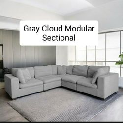 Gray Cloud Modular Sectional Couch Sofa 