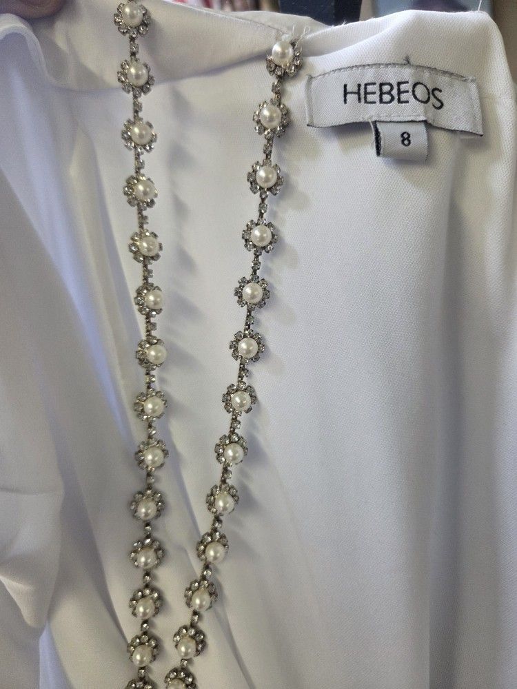 Hebeos White Satin Bridesmaid Dress