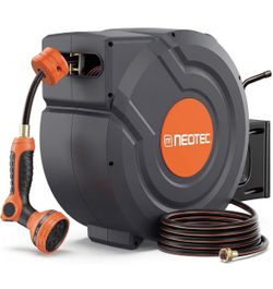 Upgraded Retractable Garden Hose Reel 1/2 inch x 155 ft 9 Pattern Nozzle Heavy Duty Metal Bracket Wall-Mounted Any Length Lock Automatic Slow Return 1
