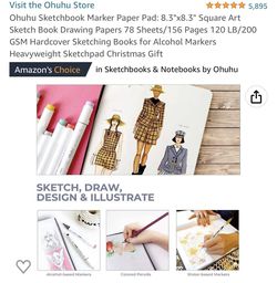 Ohuhu Sketchbook Marker Paper Pad: 8.3x8.3 Square Art Sketch Book Drawing  Papers 78 Sheets/156 Pages 120 LB/200 GSM Hardcover Sketching Books for