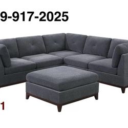 ASH GREY MODULAR SECTIONAL SOFA WITH OTTOMAN 