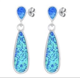 Sterling Silver Opal Earrings- NEW - pierced 30 mm