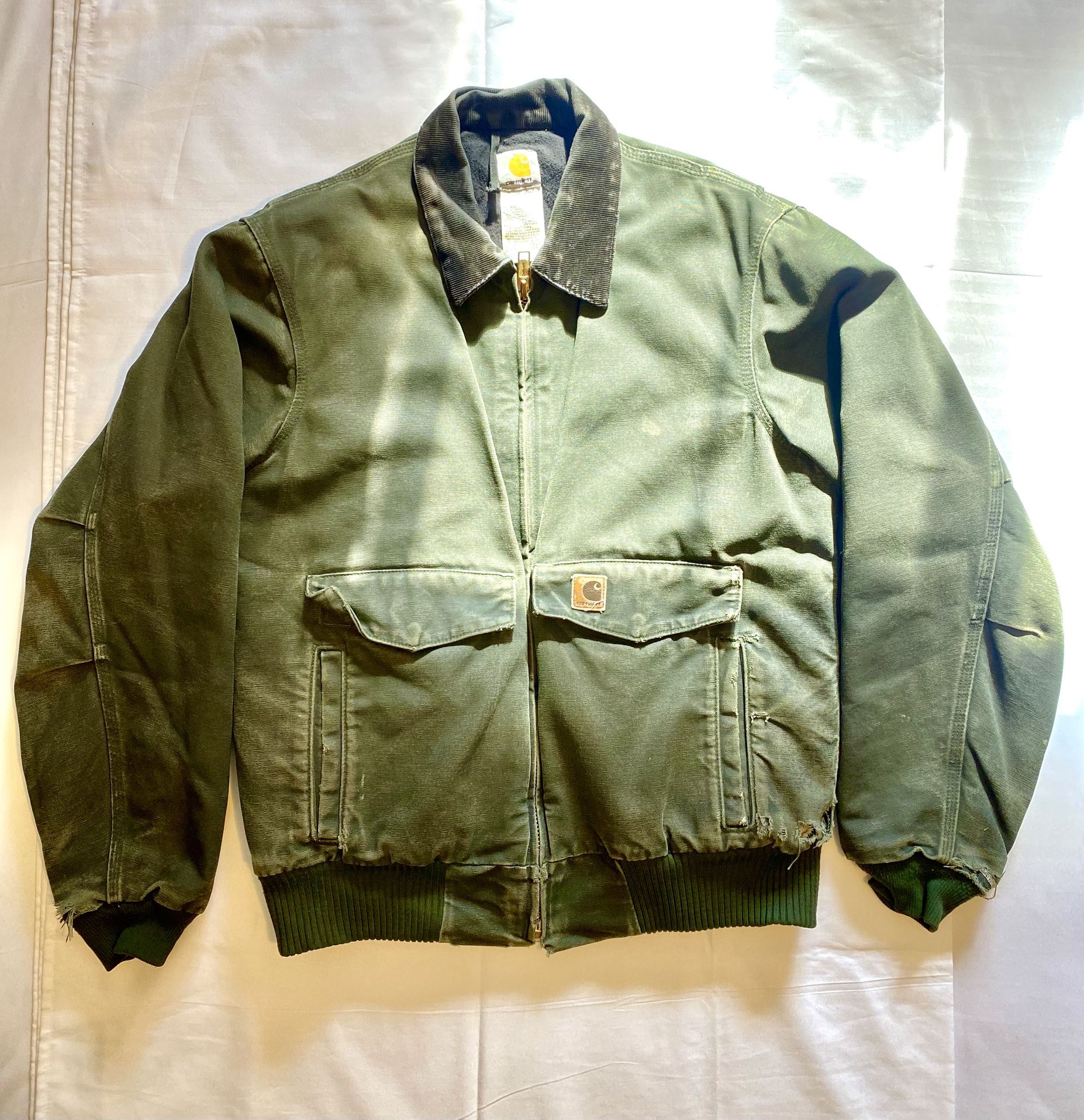 Vintage Carhartt Sandstone Jacket J165 Bomber Moss Green Quilt SZ L USA
