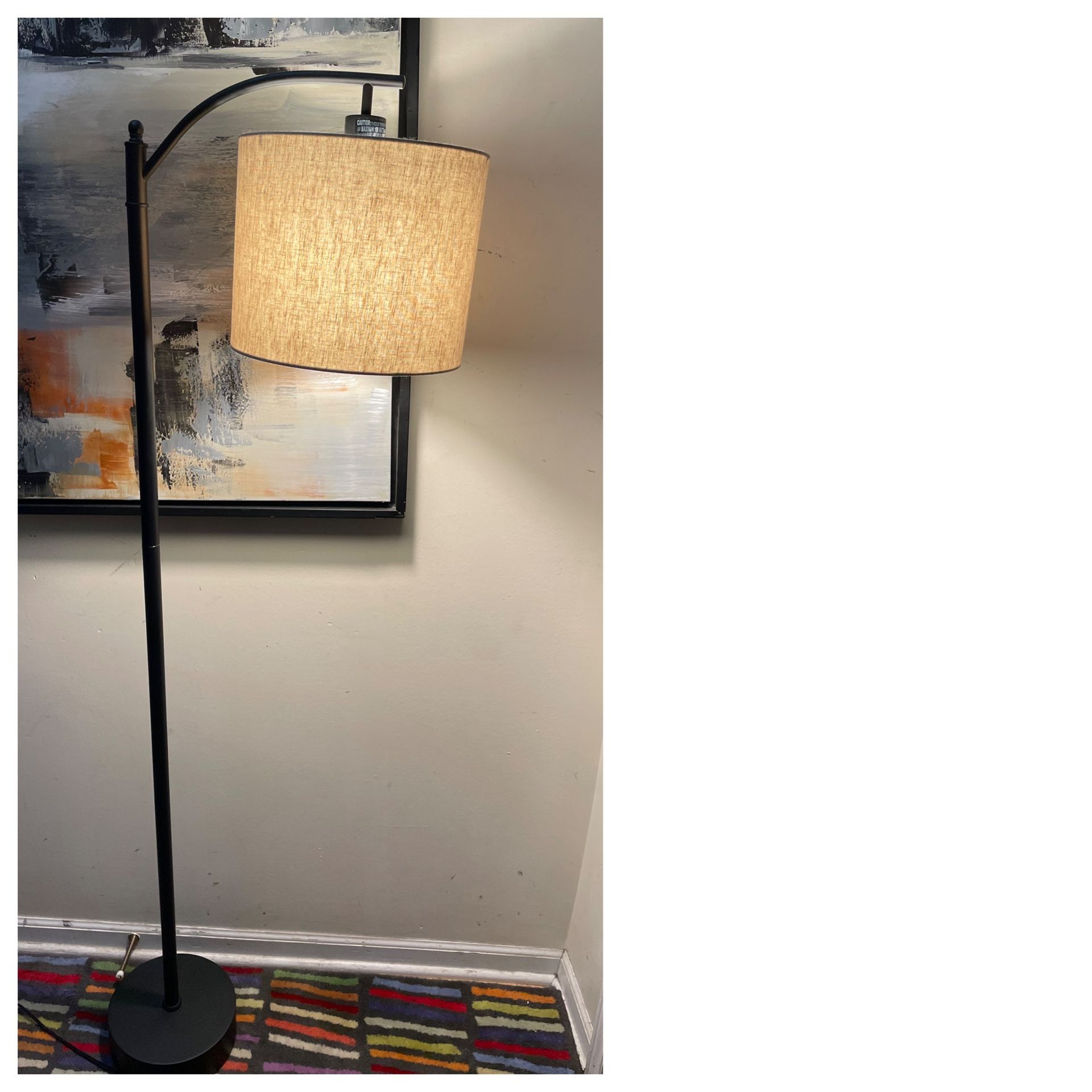 Black Arc Floor Lamp with Linen Shade