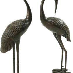 Outdoor Aluminum Crane Garden Statues (Set of 2)