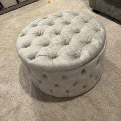 Beige Velvet Tufted Storage Ottoman