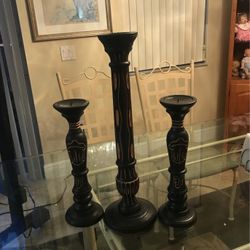 Solid Black Wooden Candle Holders