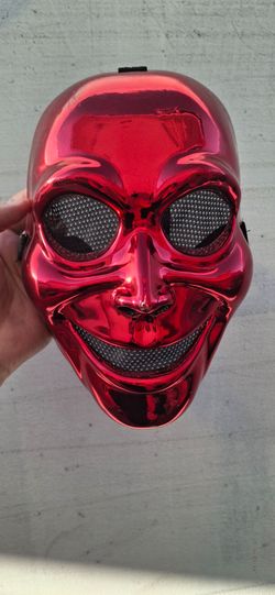 Metallic Red Smiling Purge-Style Halloween Mask – Horror Costume