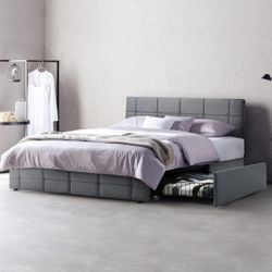 Storage Bed Frame with 4 Drawers and     Adjustable Headboard no box spring needed. (Full size) ($180 Obo)