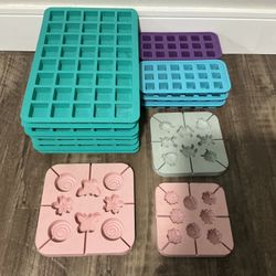 Lot of 16 Silicone Candy Molds – Square & Shaped Lollipop Molds, Flowers/Bugs  - Great for Chocolate, Gummies, Crafts & Soap Making