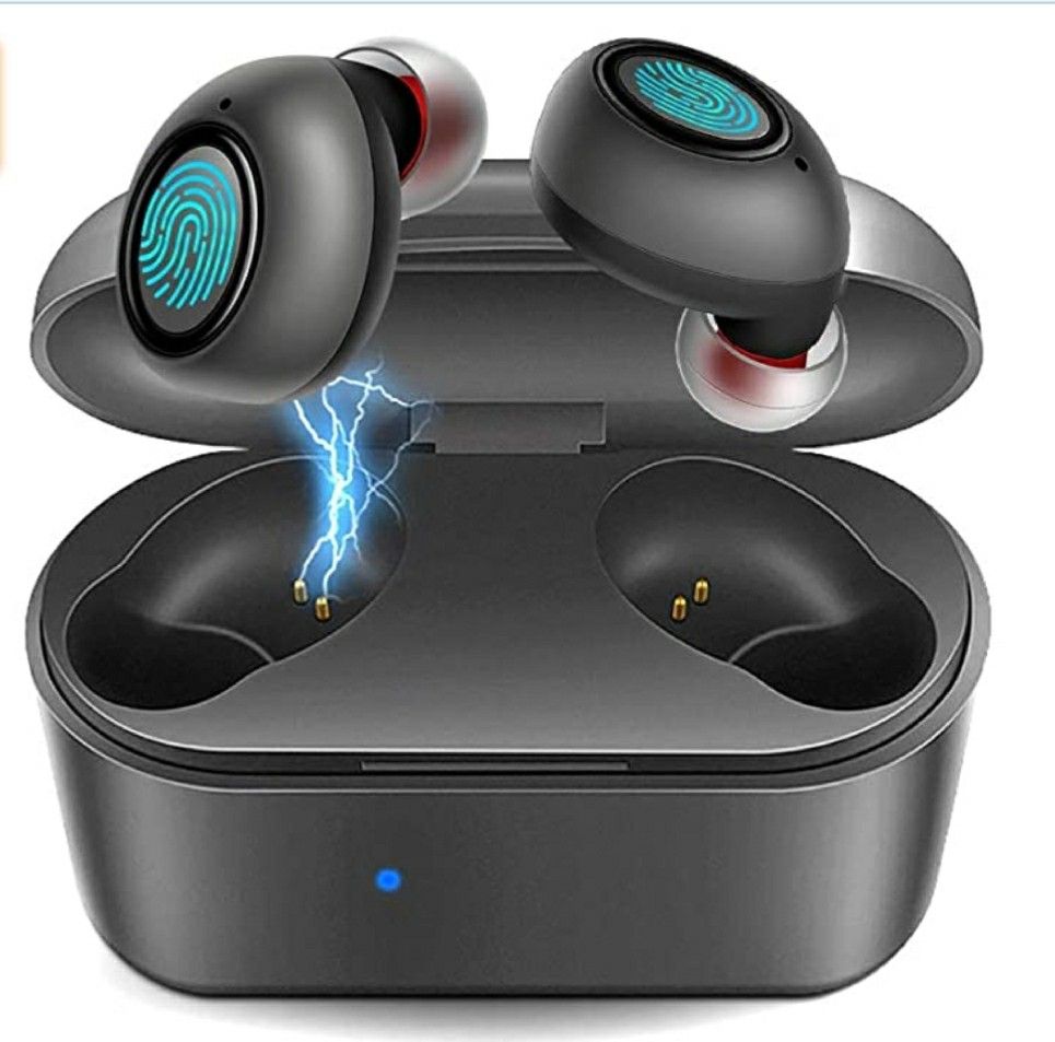 Truly Wireless Earbuds,CRSCN TWS Bluetooth 5.0 in-Ear Headphones with Touch Control 3D Stereo Bass Sound Earphones with Mic Waterproof Earbuds