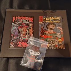 Nightmare on elm Street Frame 8.5 x 11 inch GLASS and Keychain 