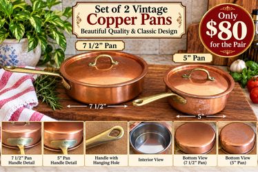 Set of 2 Vintage Copper Pans with Lids