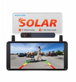 AUTO-VOX Solar Wireless Backup Camera 6" Screen License Plate, Color Night Vision, Rechargeable, Car Truck Trailer Van, RV, Camper