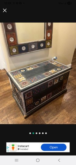 Moving!!!Carved Wood Trunk And Mirror